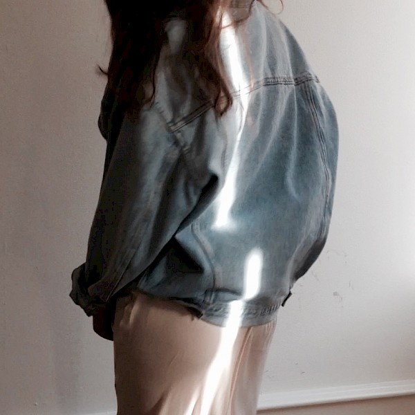 Sashi: T Alexander Wang silk maxi dress, vintage Hugo Boss denim Jeans jacket oversized
