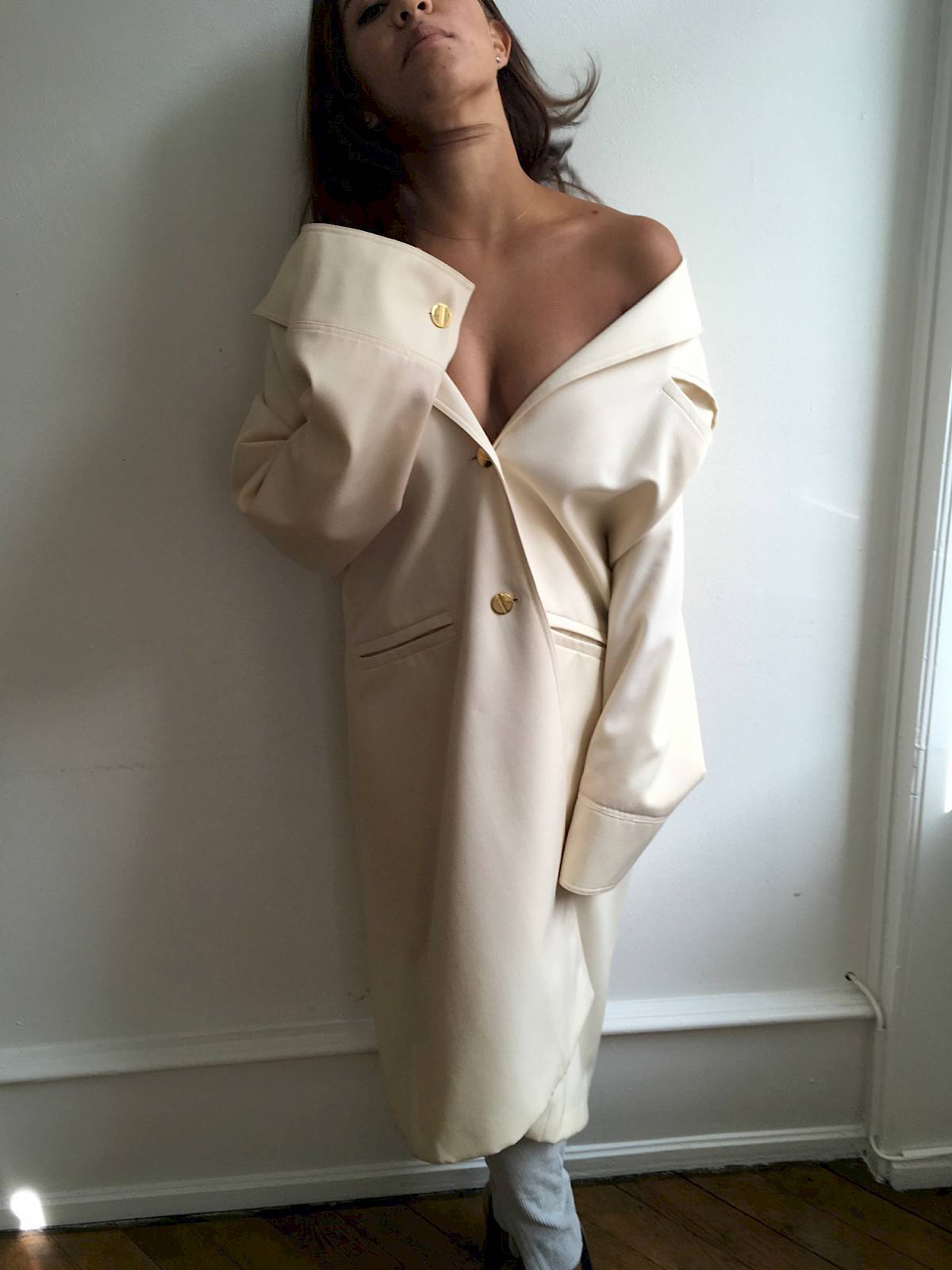 Eve wool coat dress Vintage haut couture france virgin off white